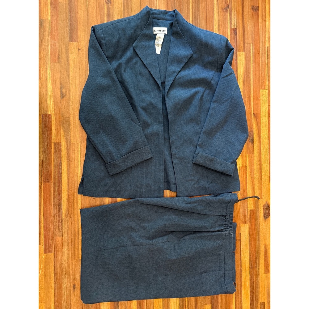 Perceptions Pant Suit Women 14 Blue Excellent Pinstripe Blazer Trousers Set